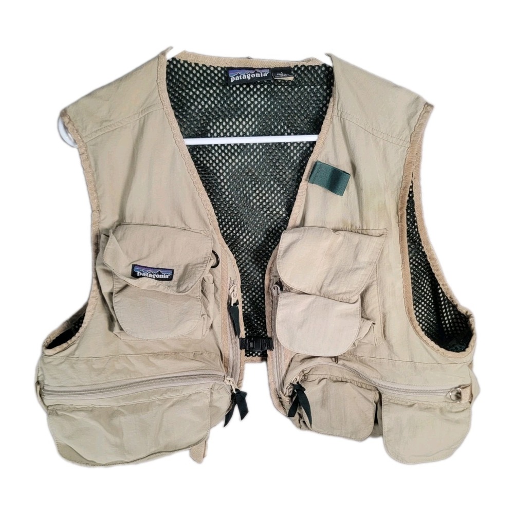 Patagonia Mesh Master Fly Fishing Vest Mens L Khaki Green Utility Gorpcore Cargo